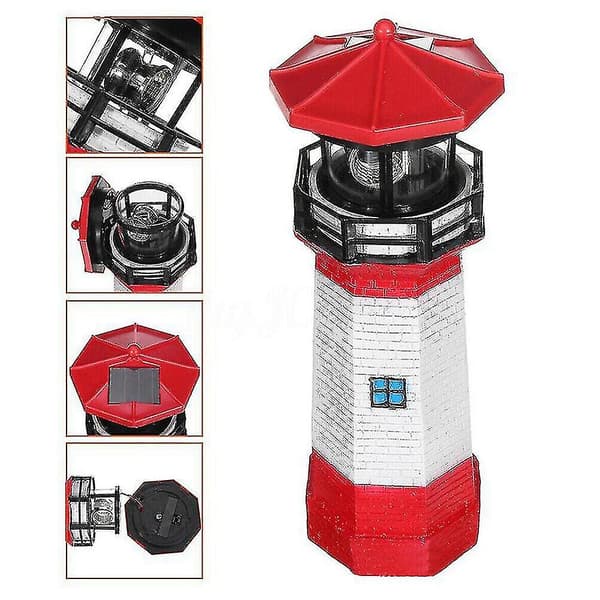 LED Solar Fyr Sensor Beacon Roterende Lampe Statue Have Udendørs Lys Red