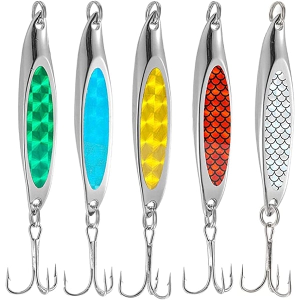 Set, 5 st metallpaljettskedar för marin sjölockbete för saltvatten sötvattenöring lax（7cm）