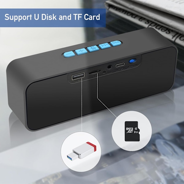 Bärbar Bluetooth-högtalare, Bluetooth 5.0 trådlös högtalare med Hi-Fi 3D stereobas, inbyggt 1500mAh batteri, 10 timmars speltid (blå)