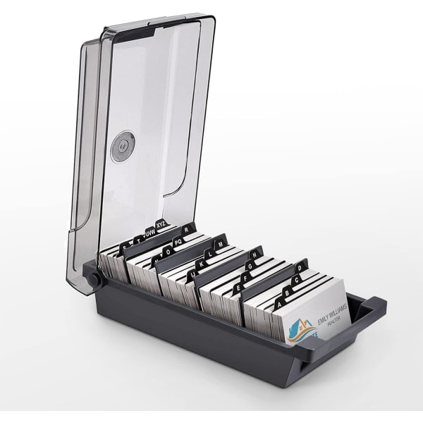 Card holder with dividers and A-Z index tabs, Business card packaging for 500 cards, Index card box for desk cards Gray