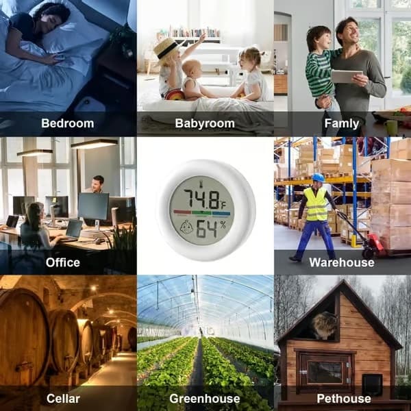 Digital termometer hygrometer med LCD-display, väggmonterad inomhustemperatur- och luftfuktighetsmätare med stativ och sladd White 1pc
