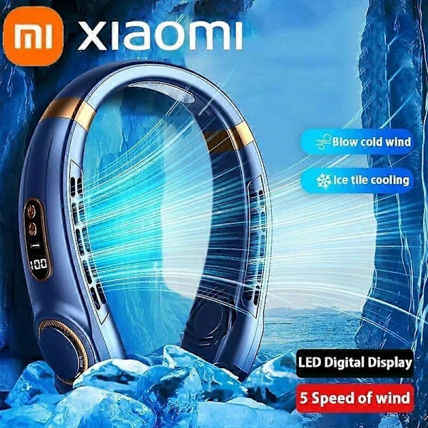 Drivna Handfläktar Hängande Halsfläkt Digital Display Power ventilador Bladlös Halsbandsfläkt Bärbar Sommar Luftkylare USB Uppladdningsbar LED Black