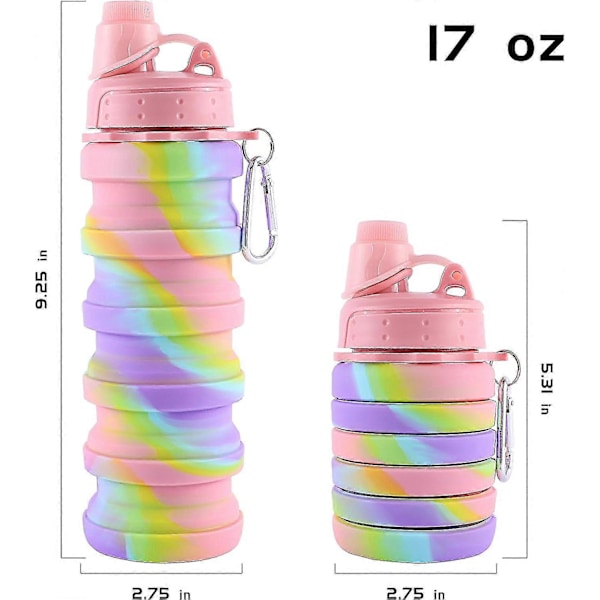 Kxj-rainbow Sammenleggbar Sportsflaske for Barn, Studenter, Gjenbrukbar BPA Fri >-6