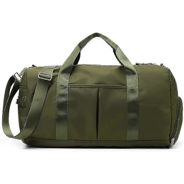 Lille Gymtaske Til Kvinder Og Mænd, Træningstaske Til Sport Og Weekendtur, Vandafvisende Duffelbag Med Sko- Og Vådtøjskompartment (Beige) ArmyGreen