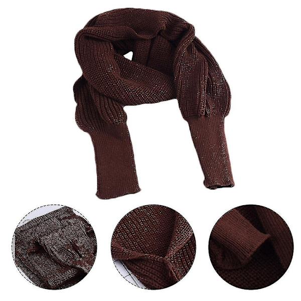 Vinterstrikket pledd med lange ermer for kvinner - Sjalwrap med ermer - Ensfarget heklet genser skjerf - Multifunksjonell poncho kappe halsvarmer Navy Blue