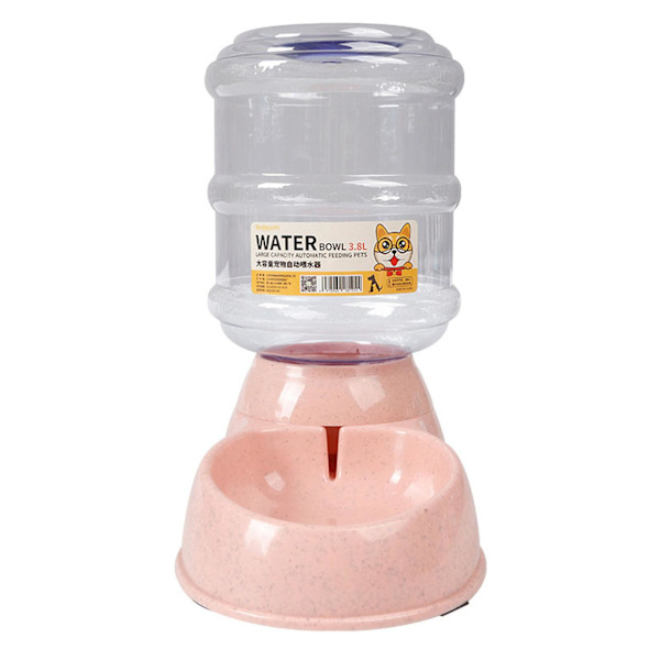 3,8L Automatisk Pet Feeder Vanddispenser Stor Kapacitet Gravity Dispenser Anti-Slip Base Lækagesikker Pet Foder Dispenser til Katte Hunde Pink A