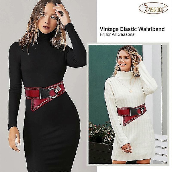 Vintage Rivet Naisten Muoti Leveä Vyötärö Joustava Stretch Vyö Mekkoon - Halloween Vyö B-Red Fit Waist size 26-30Inch