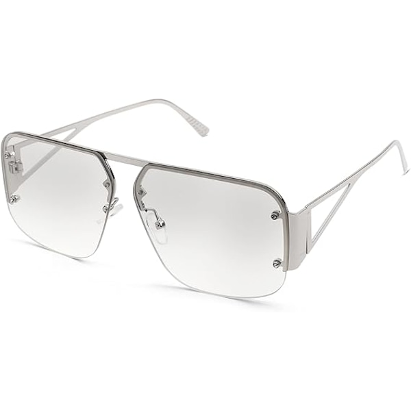 Pilot Solbriller Kvinner Menn Trendy Rammeløs Ramme Retro Kvadratiske Nyanser Store Metall Solbriller Silver