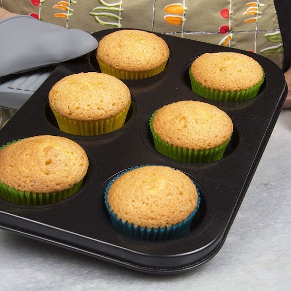 6 Kopper Muffinsbrett - Non-stick BPA-fri og oppvaskmaskinsikker Cupcake-panne Svart