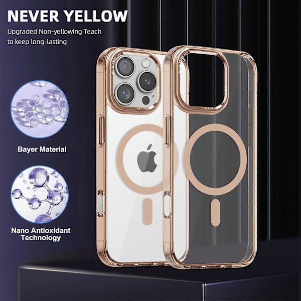 Skal för iPhone 16 Pro Max Kompatibelt med MagSafe TPU+PC Transparent Telefonskydd Gold