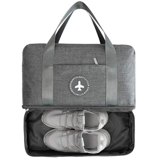 Vanntett treningsbag, duffelbag, reisebag, overnattingstaske, tørr våt separasjon, weekendbag, håndveske, sport for menn og kvinner (1 stk, grå)