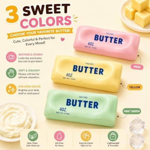 Krämig Smör Squishy ASMR Pärlfylld Realistisk Mat Stressboll Smör Butter-yellow