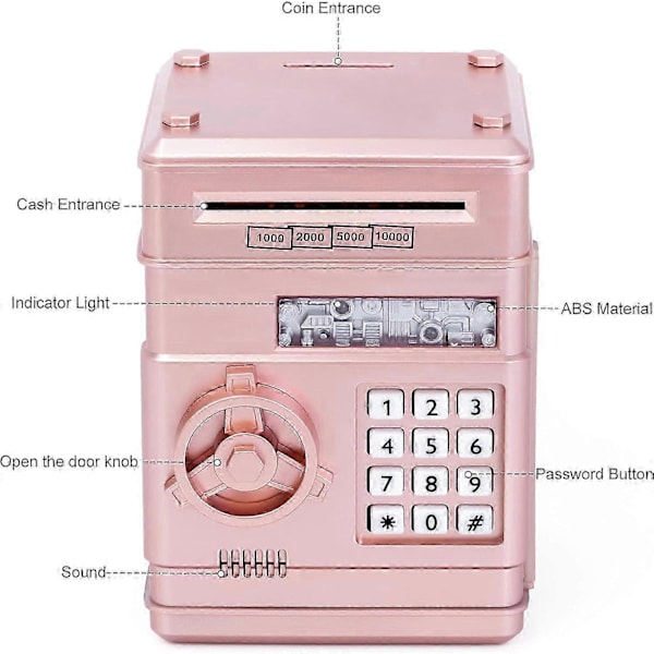 Pengeboks for barn i alderen 3-12 år, elektronisk pengeboks sikkerhetsboks for jenter og gutter, passord pengeboks spareboks for jenter barn -Qin Rose Gold