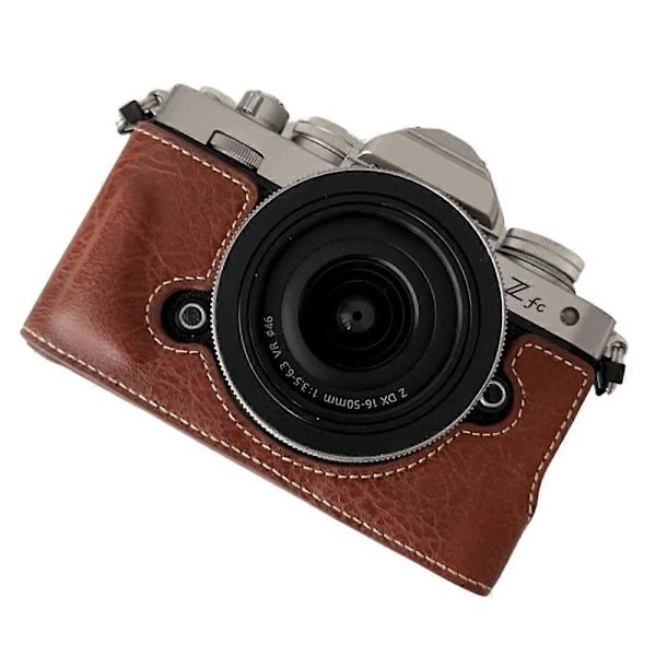 Til Nikon Z Fc Buffalo Tekstur PU Læder Bund Etui Halv Krop Kamera Dækning med Batteriåbning Coffee
