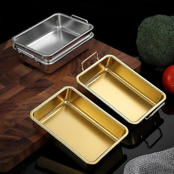 304 Rostfritt Stål Kvadratisk Tallrik För Snacks Grill Dessertbricka Hemkök Matbord Tallrikar Nötter Kakan Fruktbricka Multifunktionell Förvaringstallrikar Silver With ears