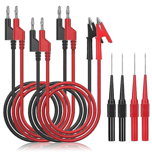 Multimeter Bananstik til Alligator Klemme Testprobe, Bananstik til Bananstik Kabel 4 stk Testprobe Pins