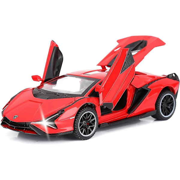Leikkiauto Lambo Sian FKP3 Metallimalliauto Valoilla ja Äänellä Takaisinvetävä Leikkiauto Pojille 3+ (Punainen)
