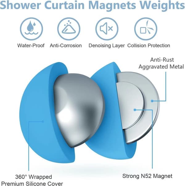 Magnetiska duschdraperivikter för duschdraperi Anti-blåsning Stark fixering Duschdraperitillbehör för badrum Blå Blue
