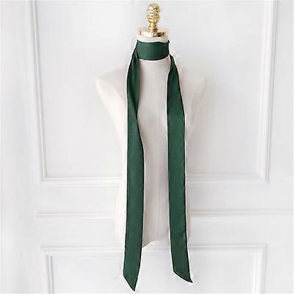 Smal Lång Damscarf 200x5cm Enfärgad Chiffong Silke Gummi Röd Slips Svart Väska Band Hårband Choker Streamer dark green