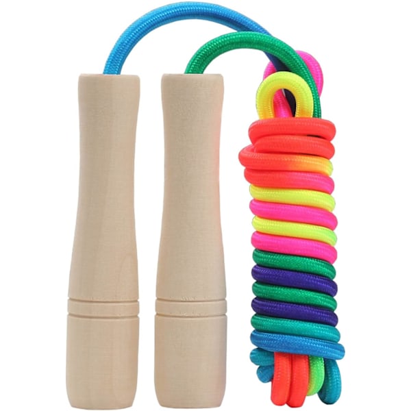 Skipping Rope Kids, Adjustable Children Jump Rope with Wooden Handle for Boys and Girls, Rainbow Jumping Rope for Birthday Children's day (2.6M)