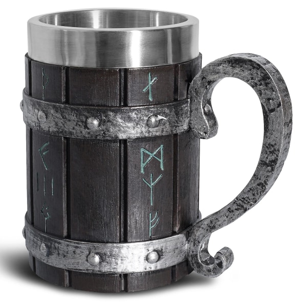 Viking Rune Ølbrillekande Rustfrit stål Træharpiks 3d nordisk dekoration kaffekrus