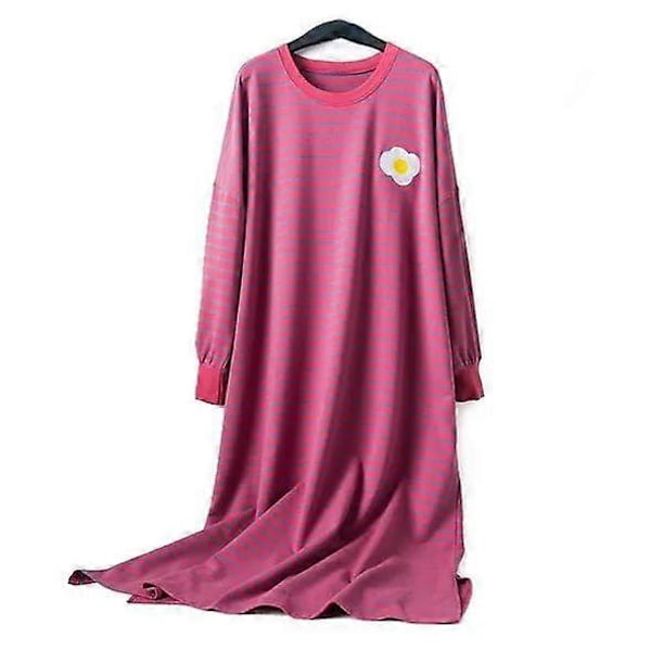 6 Väriä Rento Kotiasu Naisten Pitkähihainen Puuvilla Yöpaita Löysä Pyjama Red