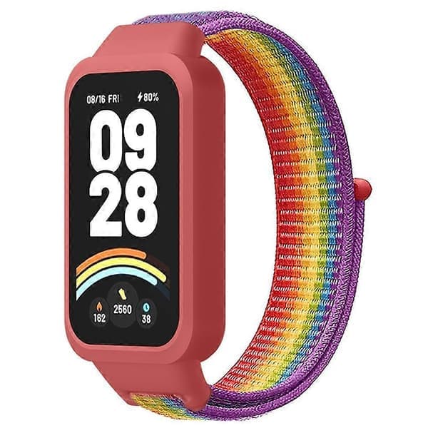 Til Xiaomi Smart Band 9 Active Redmi Band 3 Nylonrem med velcrodesign Urrem Multicolor Rainbow