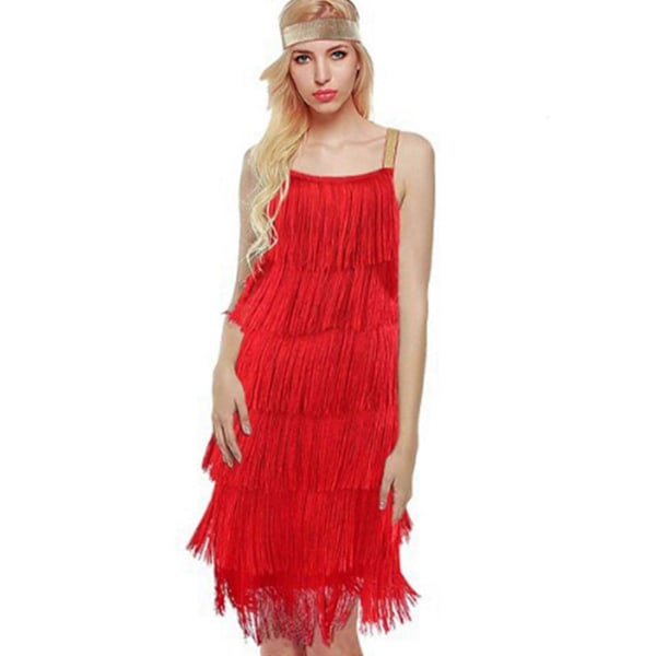 Damekjole 1920'er Frynsekjole med Holder Great Gatsby Cocktailparty Flapper Kjoler Fancy Kjole Frynse Dame Kostume Kjole Red M