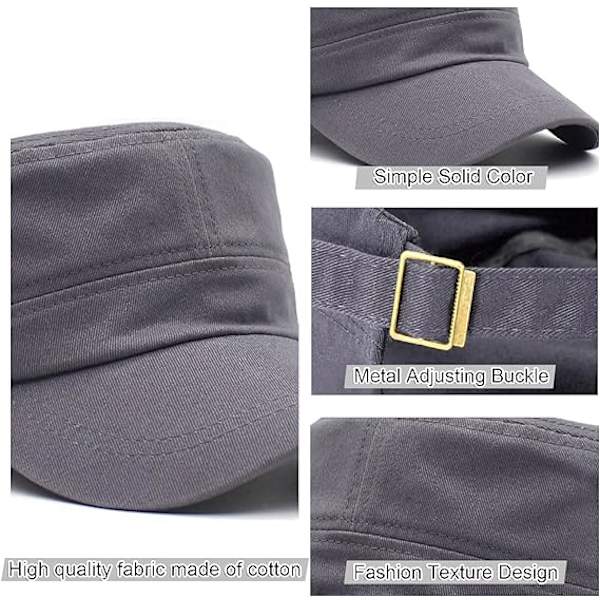 Unisex Klassisk Army Cap Flat Top Plain Hat, Justerbar Fashionable Military Sport Caps, Cadet Cap, Pustende Utendørs Hatter