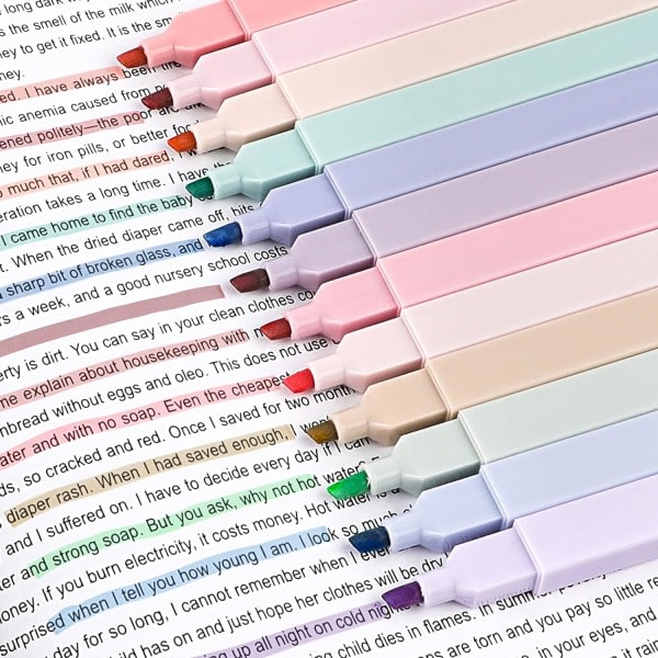 Pastelliväriset korostuskynät, 12 Morandi Color Highlighter -kynää, pehmeät talttakärkikynät, muistikirjat, koulun toimistotarvikkeet.