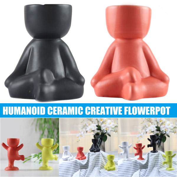 Människoformade keramiska blomkrukor Keramiska hantverk Suckulent blomkruka Hemskrivbordets dekorationer White Dancing