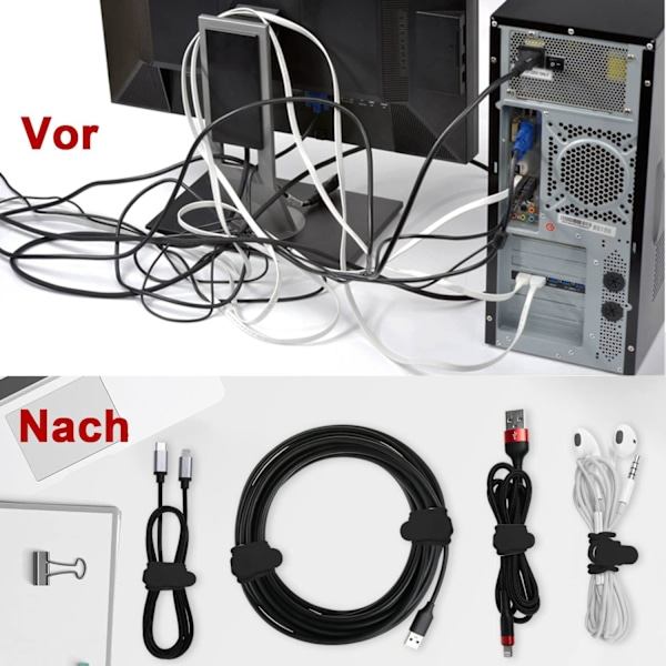 16 stk silikonkabelbindere, kabelarrangør, gjenbrukbare Black