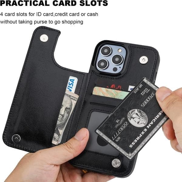Kompatibelt iPhone 14 Pro Max Plånboksfodral med Kortplatser, PU-läder Ställ Kortplatsfodral, Dubbel Magnet
