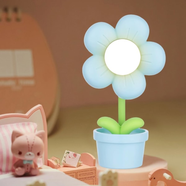 Mini nattlys blomst tegneserie søt nattlys, bærbar LED bordlampe dekorasjon batteridrevet justerbar blomstersenglampe