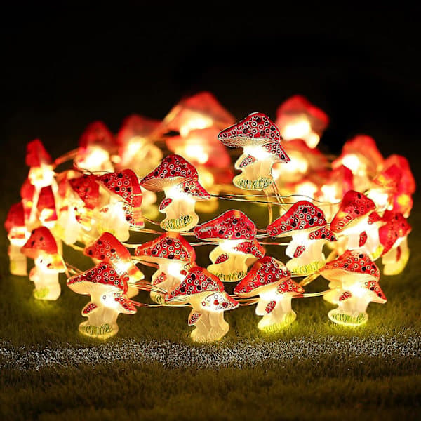 Soppdekorasjonslys 3 m 40 LED Sopplys Batteridrevne Soppnattlysslynger Med 8 Lysmoduser Fjernkontroll Timer