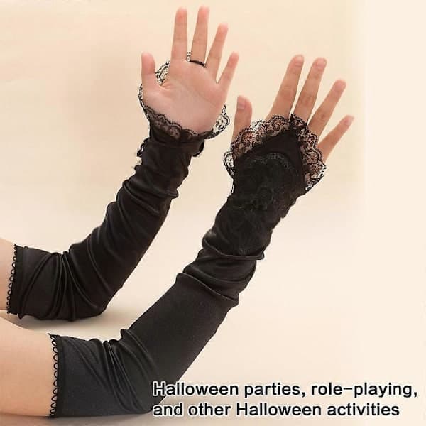 Lange handsker til kvinder, halv finger, mesh vanter, maskerade halloween handsker