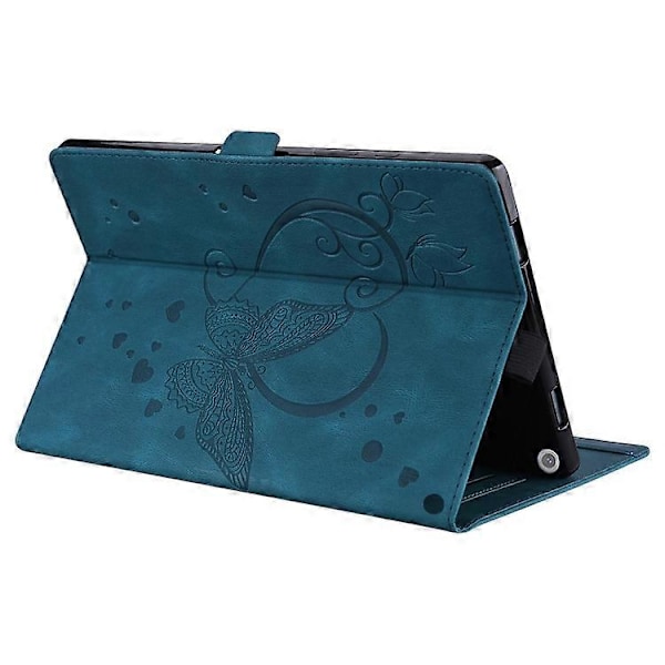 Til Amazon Fire HD 10 Plus 2021 / HD 10 2021 Kærligheds Sommerfugl Mønster Vandret Flip Læderetui med Holder/ Blue