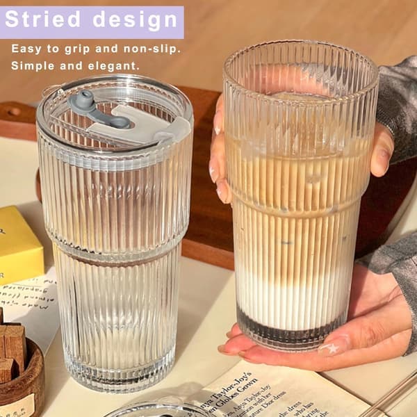 Glaskopp med lock och sugrör 600ml Kaffe Öl Resa Smoothie Muggar Läckagesäker design för kaffe, cocktail, te (1 styck)