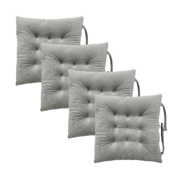 4-pack stolsdynor Stolsdynor med band för matstolar, kontorsstolar, överdrag 100 % polyester, maskintvättbara, ljusgrå