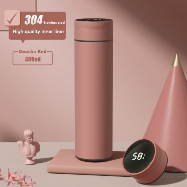 480 ml vannflaske termos temperaturdisplay i rustfritt stål Dark pink