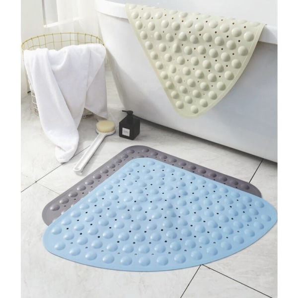 Halksäker hörnformad duschmatta med sugkopp och dräneringshål, maskintvättbar PVC-duschmatta (Färg: Beige, Storlek: 54x54cm)