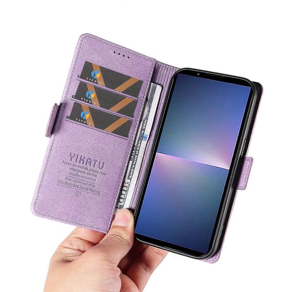 För Sony Xperia 5 V Läder Telefonfodral Vikbart Ställ Plånboksfodral Purple