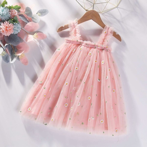 Baby Princess Hängselklänning för Flickor Spädbarn Blommig Volang Mesh Ärmlös Klänning Småbarn Sommar Vardagskläder 90CM N