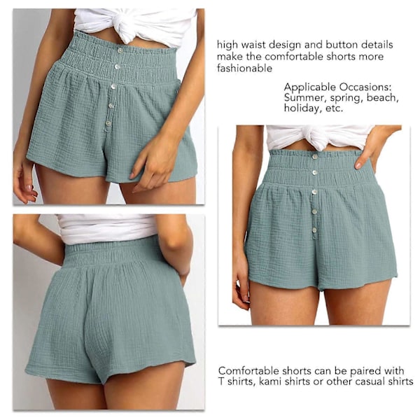 Högmidjade shorts med elastisk detalj, knapp, mjuka, ventilerande strandshorts för kvinnor flickor semester himmelsblå M