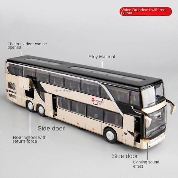 Legering Bussmodell Dubbel Sightseeing Buss Drag tillbaka fordon Modell Elektrisk Leksak Hög Imitation Buss Form 1:32 Hög Kvalitet Barn Present Leksaks Bilar gold