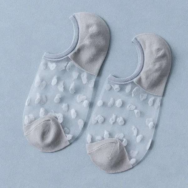 Mjuka Dam Spets Båtsockar Osynliga Sockor 5 Par Tunn Kristallglas Silke No Show Sockor Stickade Låga Transparenta Korta Sommarsockor Gray