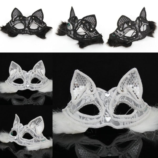 Betterlifefg - Halloweenin naamioiden ja joulujuhlien puolimaski, kettupitsimaski, prinsessamaski, venetsialainen maski, karvainen musta kettupitsimaski, 19 * 8 cm