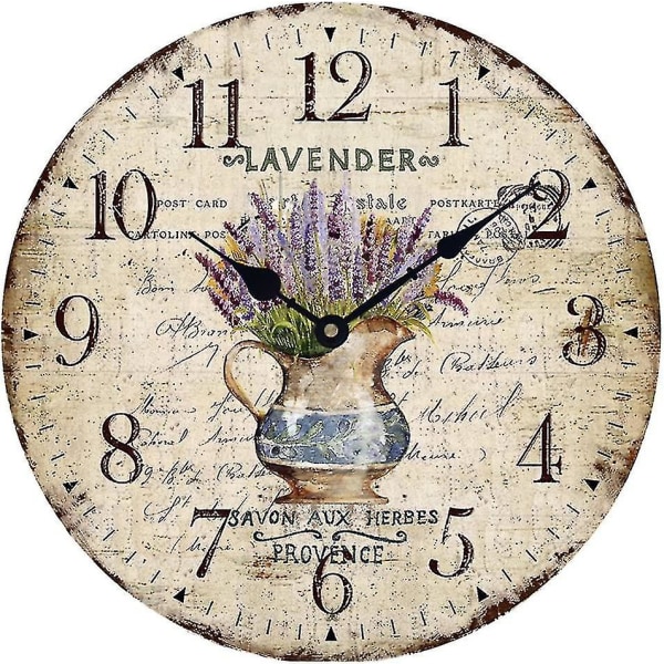 2023 - Puinen seinäkello 12"vintage ranskalainen print Lavender In Pot Romanttinen Shabby Chic Suuri sisustus