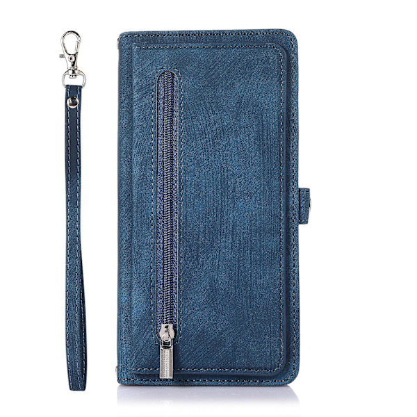 Multi Kort Mobiltelefon Læder Etui Til iPhone 15 Pro Max Blue