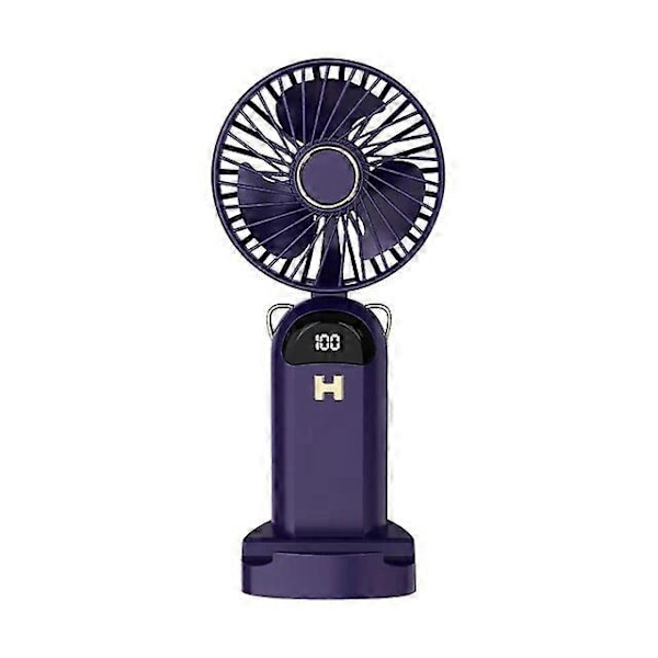 Drivna Handfläktar Mini Portabel Handhållen Fläkt Student Liten Fläkt Digital Display Vikbar Skrivbords Aromaterapi USB-laddning Hängande Hals Elektrisk Fläkt Blue